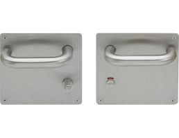 4702BP.WC.22.140.L.SS Return to Door Round Bar Lever Handle on Bathroom Plate (Set) | Image 1